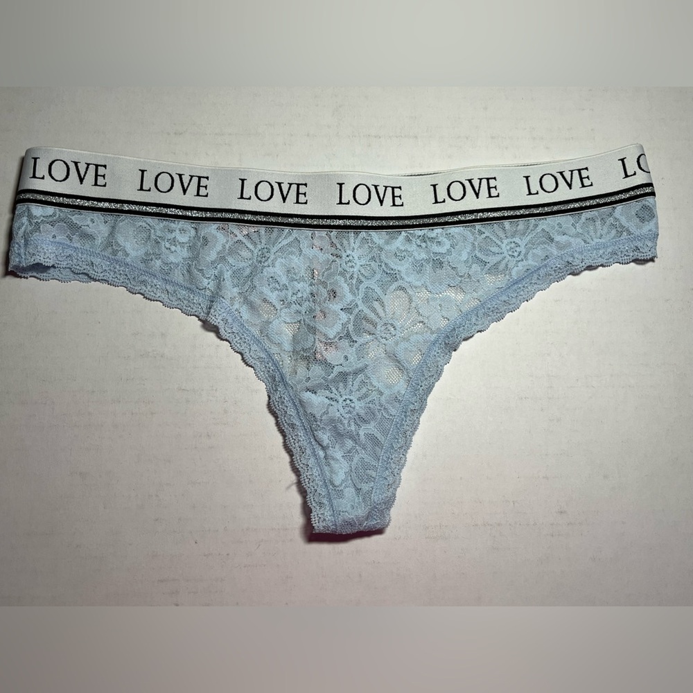 Victoria's Secret Light Blue Lace Panty with Love Waistband